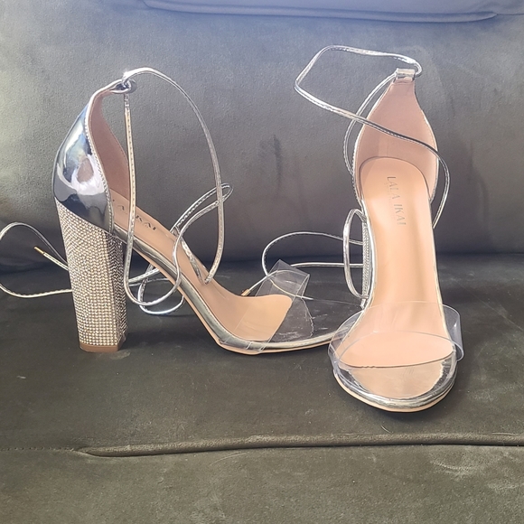 BNIB Lala Akai open toe rhinestone ankle strappy clear sandals sz 38 - Picture 3 of 8